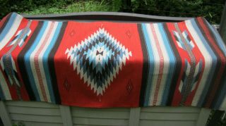 Authentic Vintage Mexican Throw/rug 59 " X 30 " Handwoven Wool