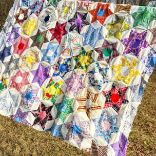 Vintage Handmade Hand Pieced Unfinished Quilt Top Stars Novelty 58 " X 80 "