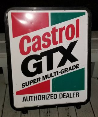 Vintage Castrol Gtx Motor Oil 2 Sided Framed Sign Gas Station
