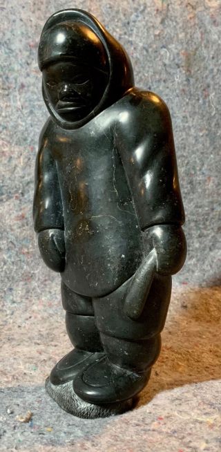 1977 Canada Eskimo Art Stone Carved Figure Signed Inuit Folk Art