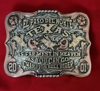 Rodeo Trophy Buckle☆2001☆el Paso Del Norte Texas Bull Riding Champion Vintage 51