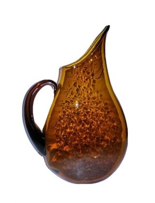 Vintage Blenko Glass Flat Sided Wheat Pitcher Vase Mid Century Mod 14 " Large