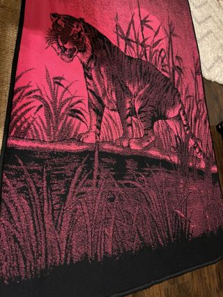 Vintage San Marcos Blanket Lion and Lioness Reversible Pink & Black 86x56 3