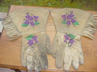 Old Yakama Plateau Indian Embroidered Hide Gauntlet Gloves