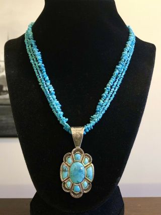 Vintage Jay King Sterling Silver Turquoise Necklace & Pendant 925 Dtr