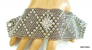 Vintage Sergio Gutierrez Liquid Metal Bracelet Crystal Rhinestones 7.  5 " X 2 "