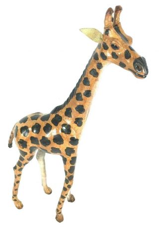 Large Vintage Paper Mache And Leather Giraffe African Safari Animals Sculpture