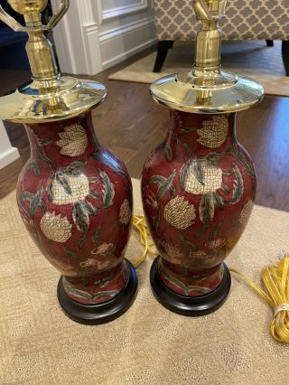 Oriental Accent Vintage Porcelain Table Lamp - Floral Design - Euc