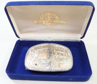 1992 National Finals Rodeo Nfr Las Vegas Sterling Silver Gold Filed Belt Buckle