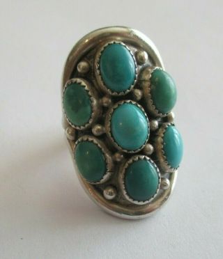 Vintage Sterling Silver ? Statement Green Turquoise Ring Signed E