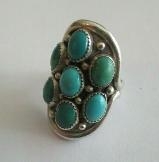 Vintage Sterling Silver ? Statement Green Turquoise Ring Signed E 2