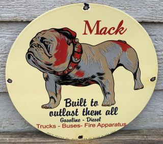 Old Vintage 1953 Mack Trucks Porcelain Gasoline Sign Bulldog Diesel Buses