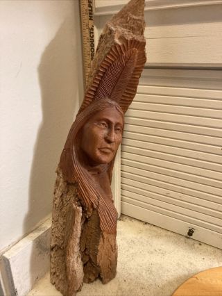 1994 Listed Native American Artist Paul Hornbuckle Cherokee Indian Wood Carving