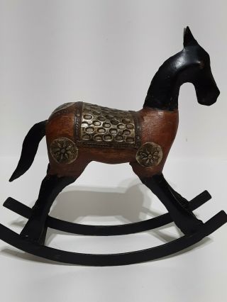 Vintage Unique Wood & Cast Iron Rocking Horse Primitive Equestrian 8 "