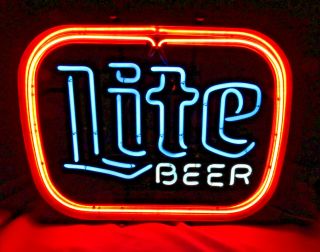 Vtg 3 Color Miller Lite Neon Light Beer Sign W/ Border - Beer Co Sign