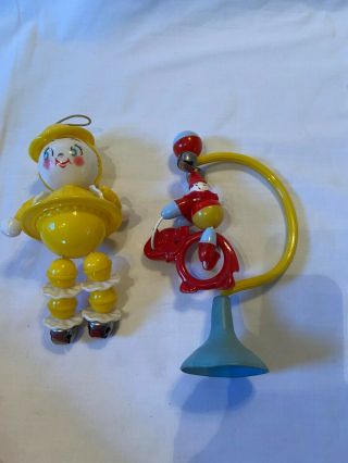 Cute Vintage Unmarked Plastic Baby Toys Rattle Person & Suction Cup Rattle