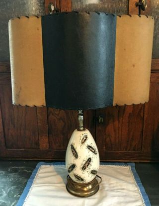 Vintage Mid Century Ceramic And Brass Lamp Mc Retro Atomic Fiberglass Shade