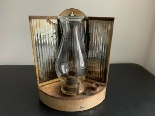 Rare Antique Mirrored Reflector Tin Kerosene Oil Lamp Railroad Inspectors Lamp