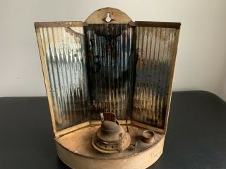 Rare Antique Mirrored Reflector Tin Kerosene Oil Lamp Railroad Inspectors Lamp 2