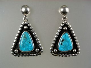 Exceptional Old Navajo Sterling Silver & Indian Mt Spiderweb Turquoise Earrings