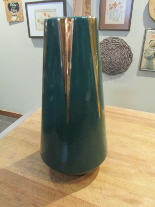 Vintage Mid Century Regency Style Hollywood Glam Green Gold Large Tall Vase