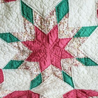 Vintage Quilt Star Snowflake Pattern Pink Green 3