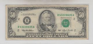 1993 (b) $50 Fifty Dollar Bill Federal Reserve Note York Vintage Money Old