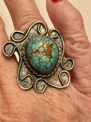 Vintage Old Pawn Navajo Spider Web Turquoise Sterling Silver Ring Size 6.  5