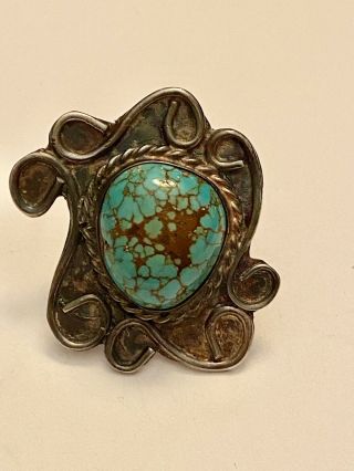 Vintage Old Pawn Navajo Spider Web Turquoise Sterling Silver Ring Size 6.  5 2