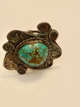 Vintage Old Pawn Navajo Spider Web Turquoise Sterling Silver Ring Size 6.  5 3