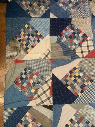 Vintage Hand Pieced Quilt Top Early Fabrics 66 