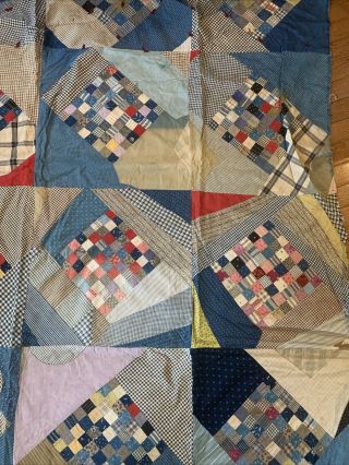 Vintage Hand Pieced Quilt Top Early Fabrics 66 