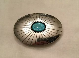 Vtg Navajo Sterling Silver Belt Buckle With Turquoise Inlay By Thomas Nez - Tn