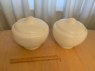 Two Milk Glass School House Globes Ceiling Light Shades 10 " Wide 6” Fitter