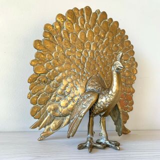 Vintage Brass Peacock Bird Statue Sculpture - 9 " Tall Art Home Decor