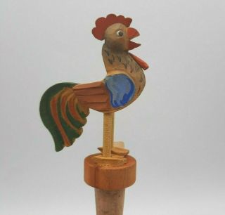 Vtg Italy Hand Carved Wooden Mechanical Wine Cork Stopper Rooster Your Health