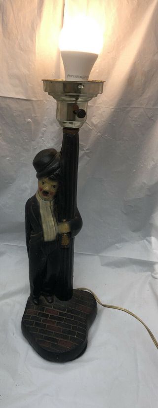 Vtg Charlie Chaplin Drunk Hobo Lamp 16 Inches Tall Chalk Ware Leaning Light Post