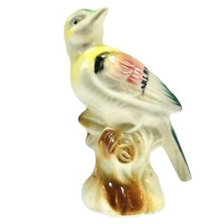 Vintage Ceramic Bird On Branch 4” Figurine Yellow Green Red Hand Painted Japan