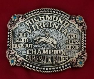 Vintage Rodeo Trophy Buckle Richmond Virginia Bareback Bronc Riding Champion 288