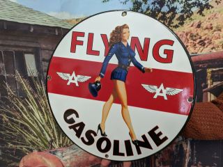 Vintage Old Tydol Flying A Gasoline Oil Porcelain Gas Pump Metal Sign Motor Oil