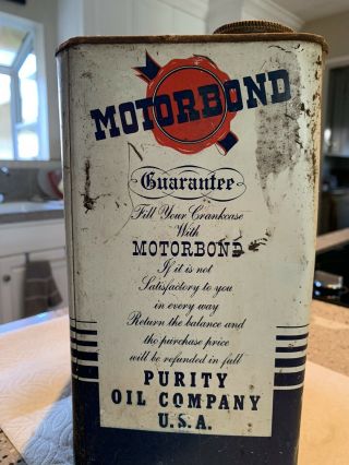 vintage 2 gallon motor oil can - Motor Bond; Slight Dent On One Side 2