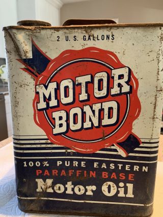 vintage 2 gallon motor oil can - Motor Bond; Slight Dent On One Side 3