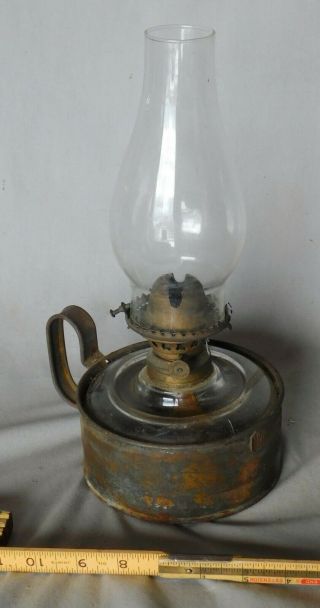 Antique Kerosene Hand Held Oil Lamp Glass Tin F.  O.  Dewey & Sons Ca.  1873 Boston