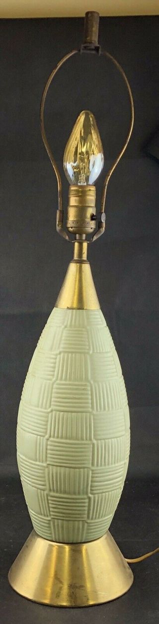 Vintage Mid - Century Modern Green Ceramic And Gold Tone Table Lamp