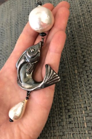 Vintage Signed Frederic Jean Duclos Sterling Silver Electroform Fish Pendant 2