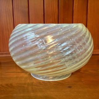 Vintage Yellow Vaseline Opalescent Swirl Glass Banquet Oil Lamp Shade 4” Fitter