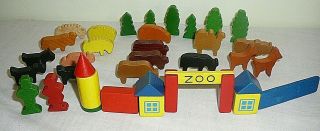 Vintage Lorenz Spiel Welt West Germany Matchbox Size Wood Blocks Zoo Farm Juri