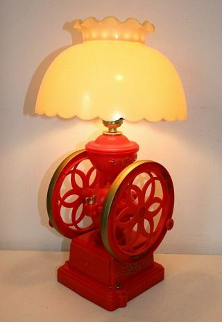 Unique Coffee Grinder Table Lamp W/shade,  18 " Tall Vintage Plastic Blow Mold Red