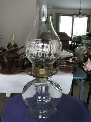 Vintage P&a Risdon Eagle Burner Oil Lamp W/ Chimney