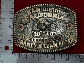 2003 Rodeo Vintage Trophy Belt Buckle San Diego California Team Roping Champ 826